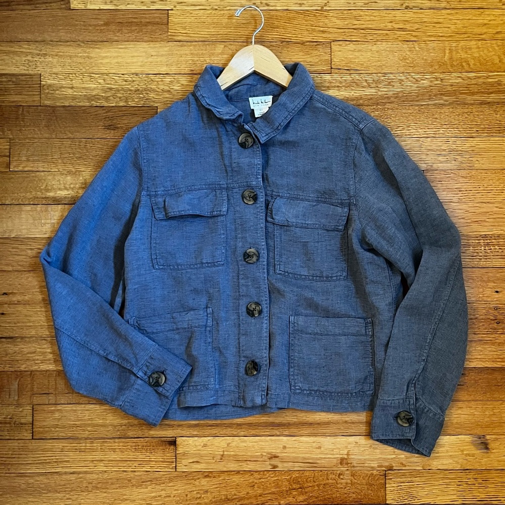 Nicole Miller, US Women’s L, Navy Linen blend blouse/jacket